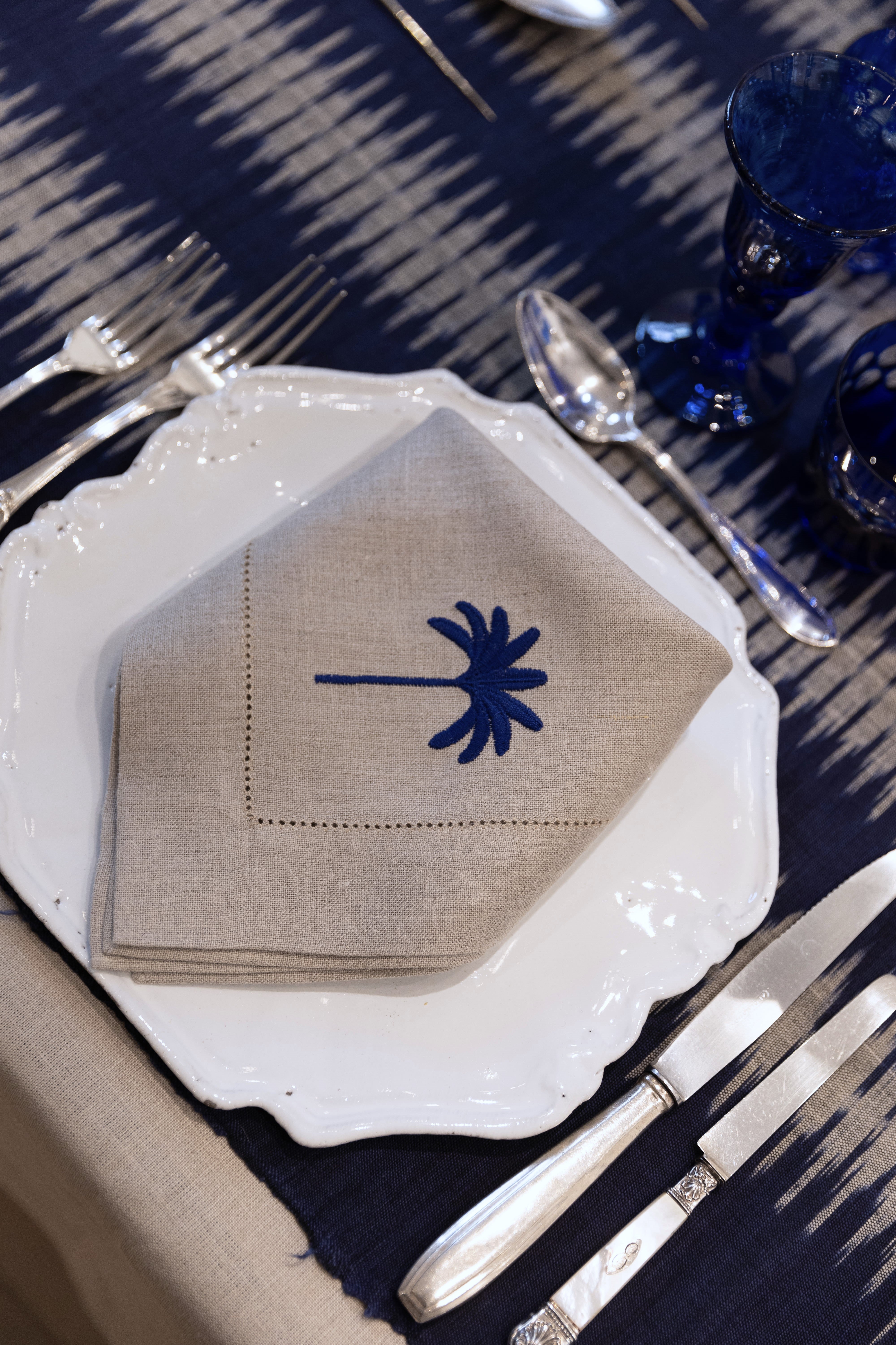 AGRA 4 Napkins & 4 Placemats - Natural & Blue