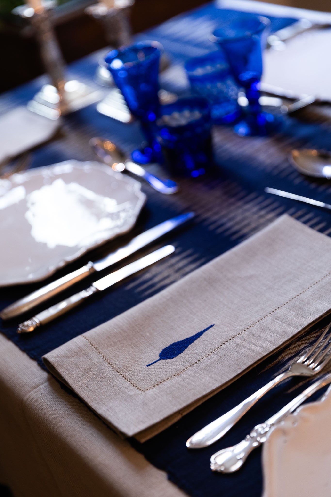 AGRA 4 Napkins & 4 Placemats - Natural & Blue