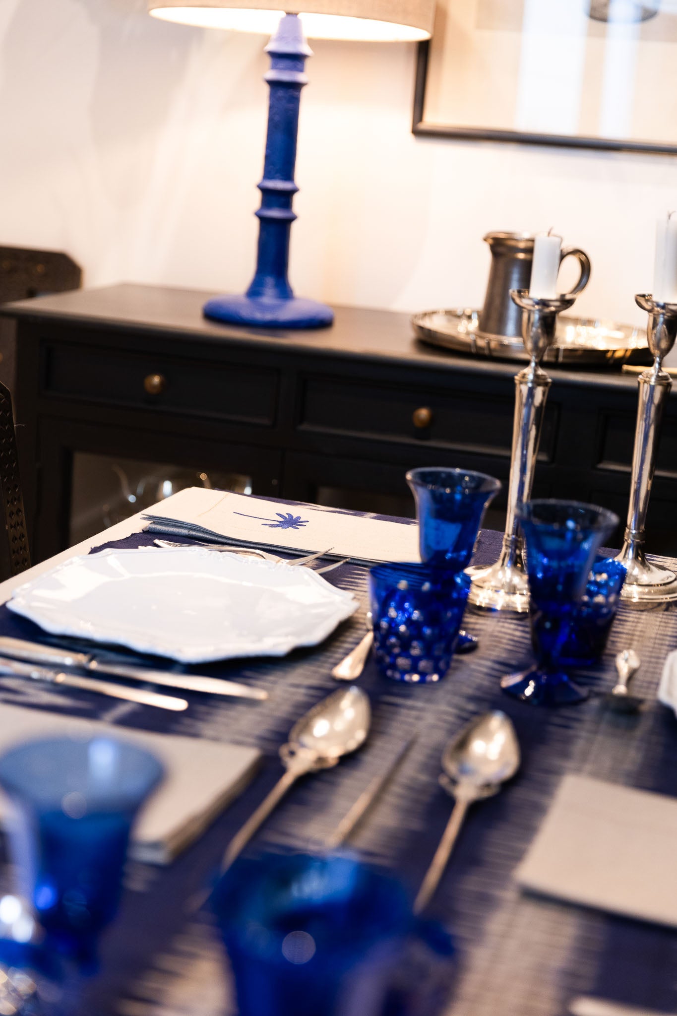 AGRA 4 Napkins & 4 Placemats - Natural & Blue