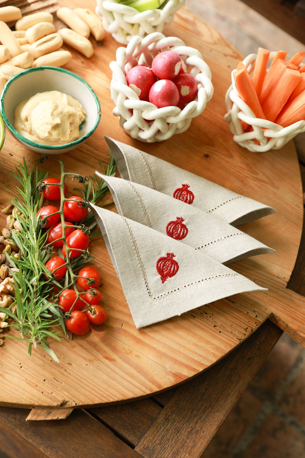 GRANADA Set of 8 linen cocktail napkins - Natural & Red