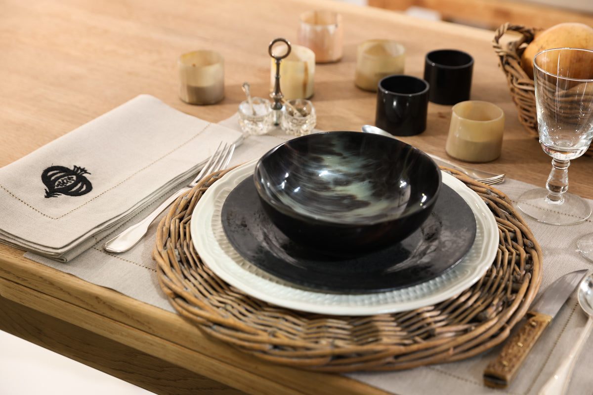 GRANADA Pure Linen Dining Set (For 4) - Natural & Black