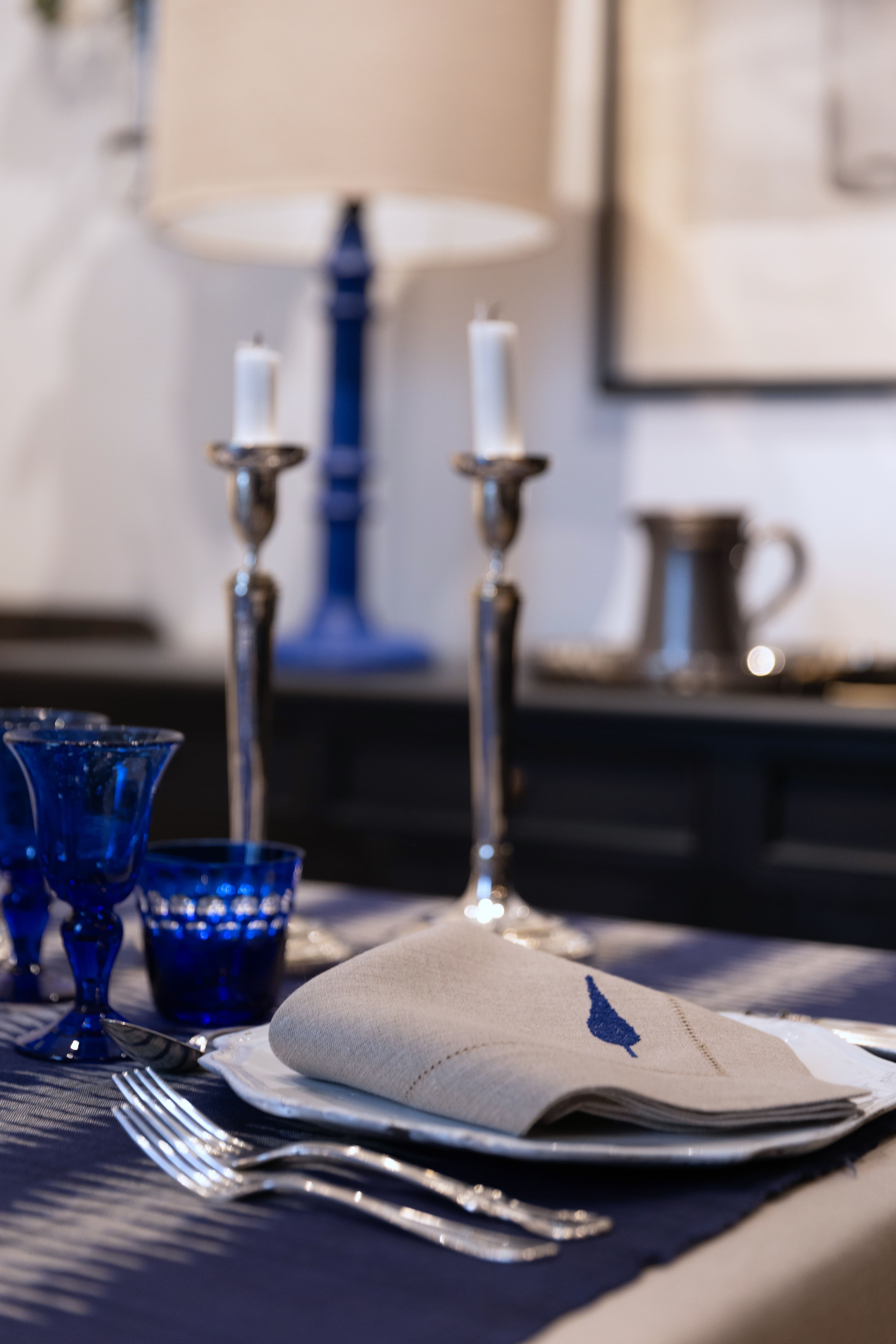 AGRA 4 Napkins & 4 Placemats - Natural & Blue