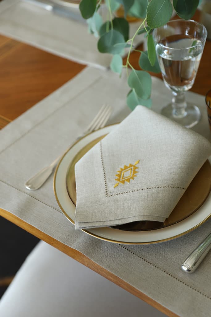 Monogram Embroidered Grey Linen Napkins For Anniversary