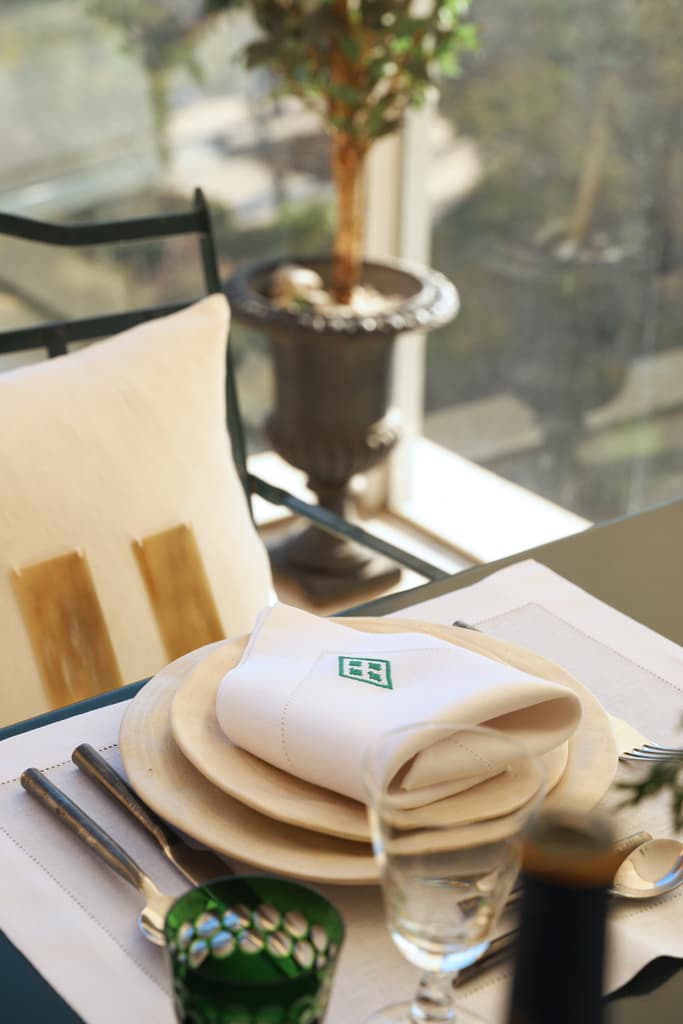 PAMPA 4 Napkins & 4 Placemats - White & Green