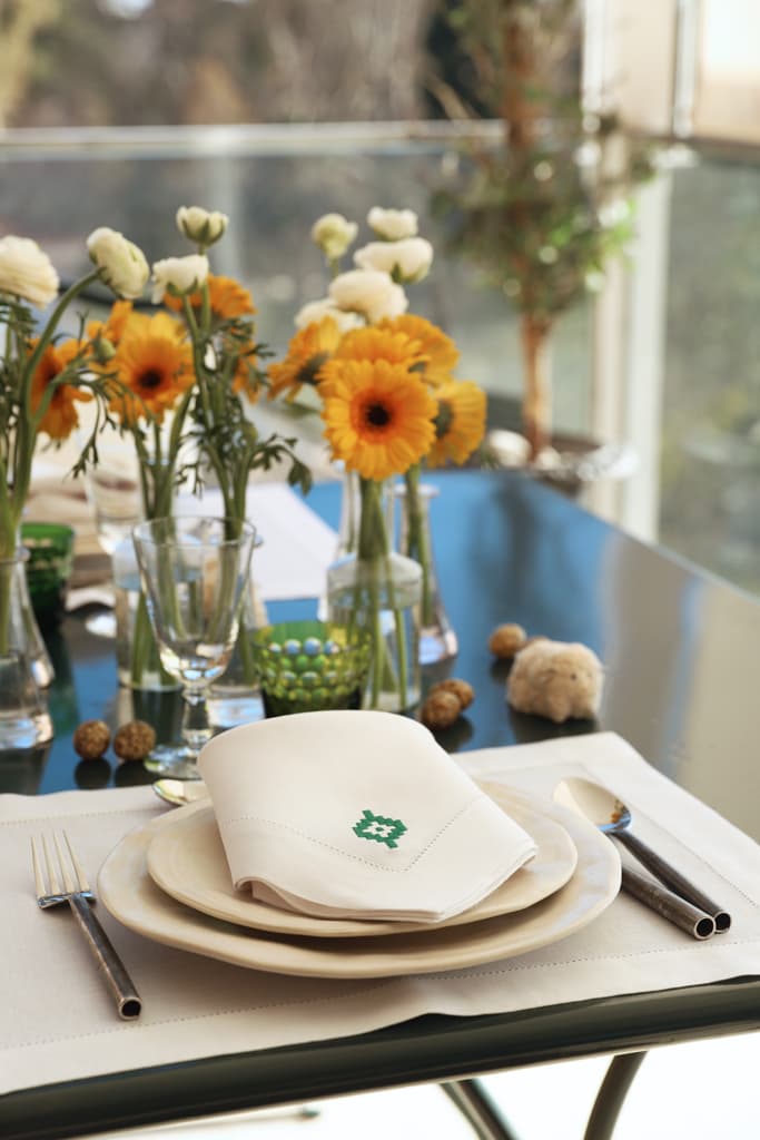 PAMPA 4 Napkins & 4 Placemats - White & Green