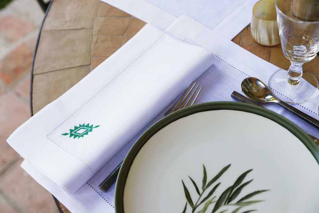 PAMPA 4 Napkins & 4 Placemats - White & Green
