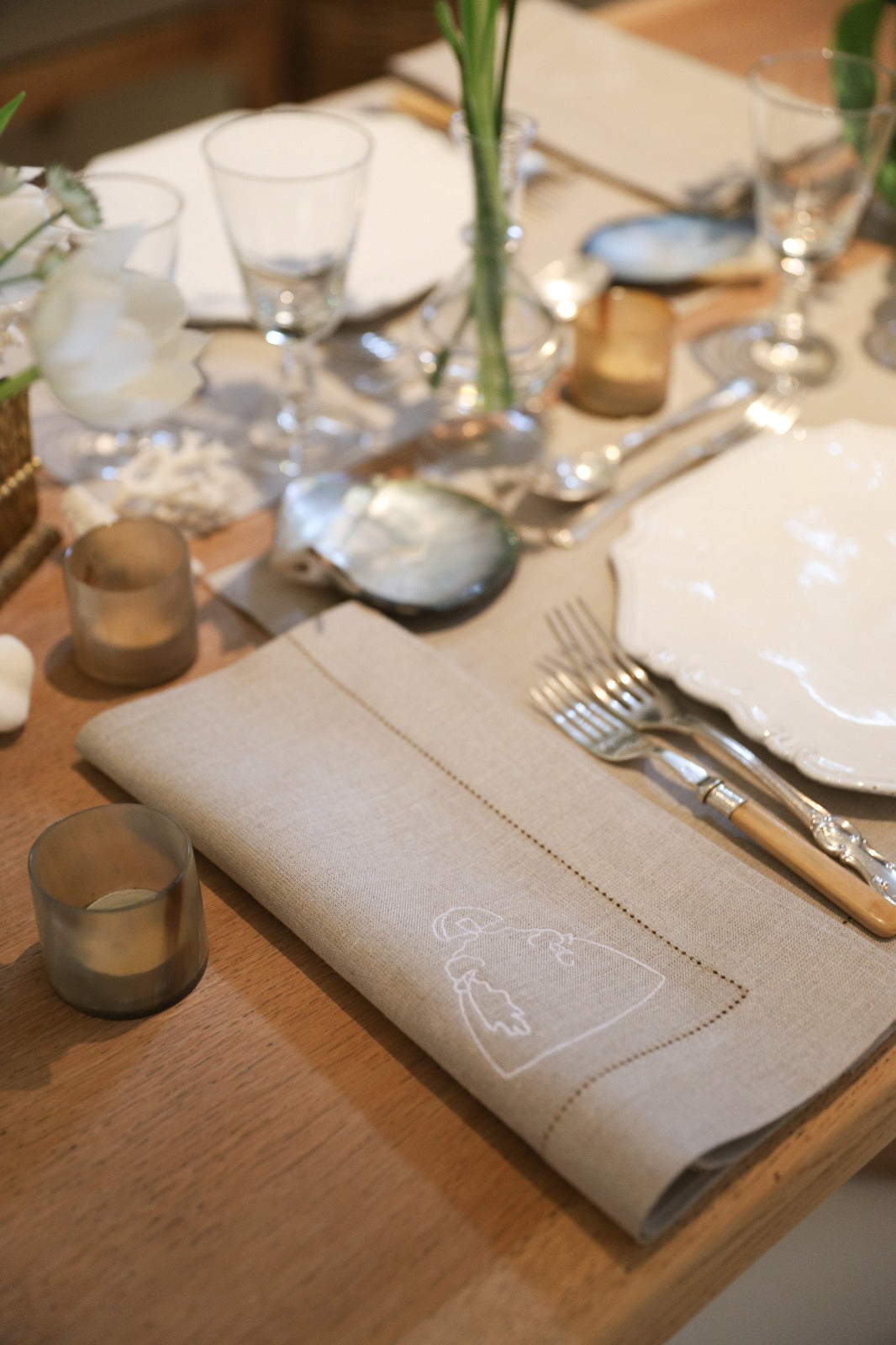 DIEGO 4 Napkins & 4 Placemats - Natural & White