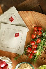GRANADA Set of 8 linen cocktail napkins - Natural & Red