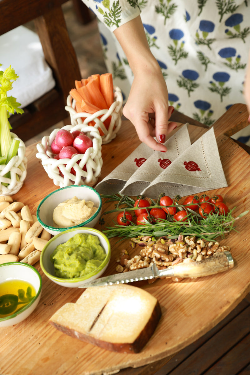 GRANADA Set of 8 linen cocktail napkins - Natural & Red